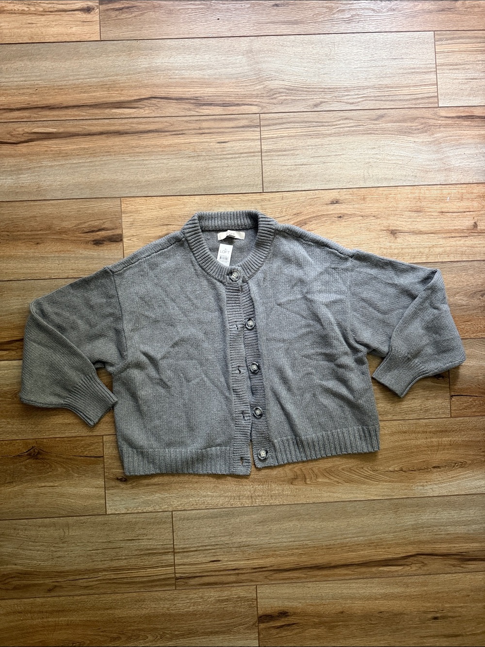 LOFT Light Gray Cropped Button-Front Cardigan